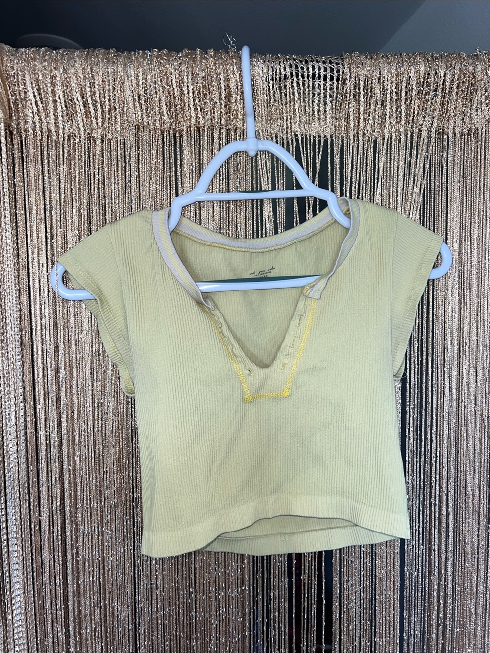 Urban Outfitters Pale Yellow Ribbed V-Neck Crop Top